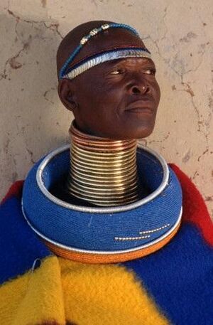Anelli per allungare il collo di un uomo di una tribù africana